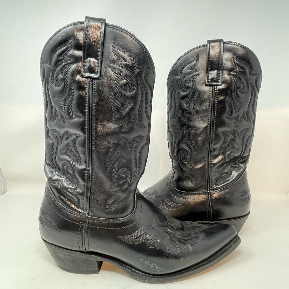 Laredo Black Leather Vamp Fox Western Cowboy Boots 6860 Snip Toe Men’s 9.5 D
